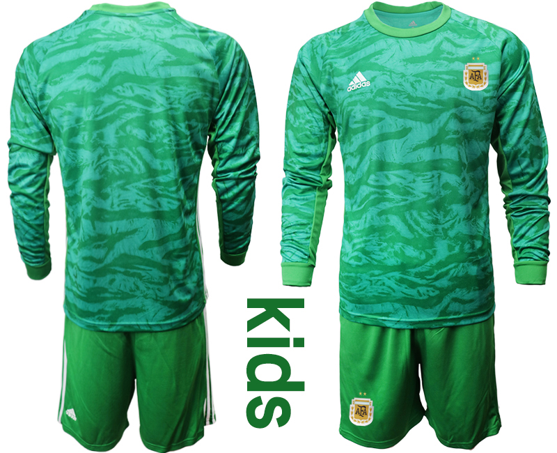 Cheap Youth 2020-2021 Season National team Argentina goalkeeper Long sleeve green Soccer Jersey